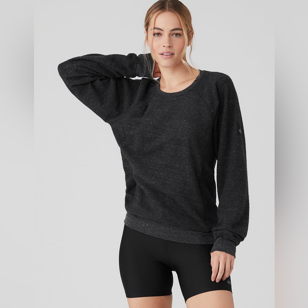 Alo Yoga Triumph Crew Neck Sweatshirt, Charcoal Black, Size S (4-6)